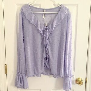 Anthropologie Long Sleeve Clip Dot Textured Blouse